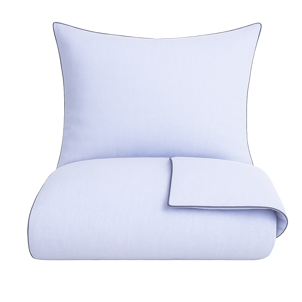 Chambre sengetøj, 140x220 cm - Lys Blå/Navy piping